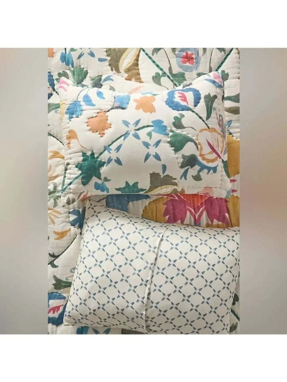 Anthropologie Sawyer Quilted Cotton Pillowcases Floral Cottagecore Garden